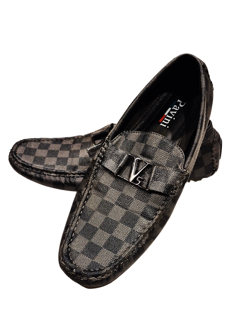 Pavini Checkerboard Driving Loafers Men’s Size 10 Black Slip On Moccasins